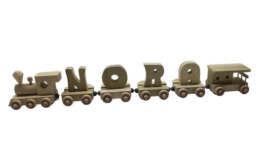 Personalized Wood Toy Train with Engine and Four Cars