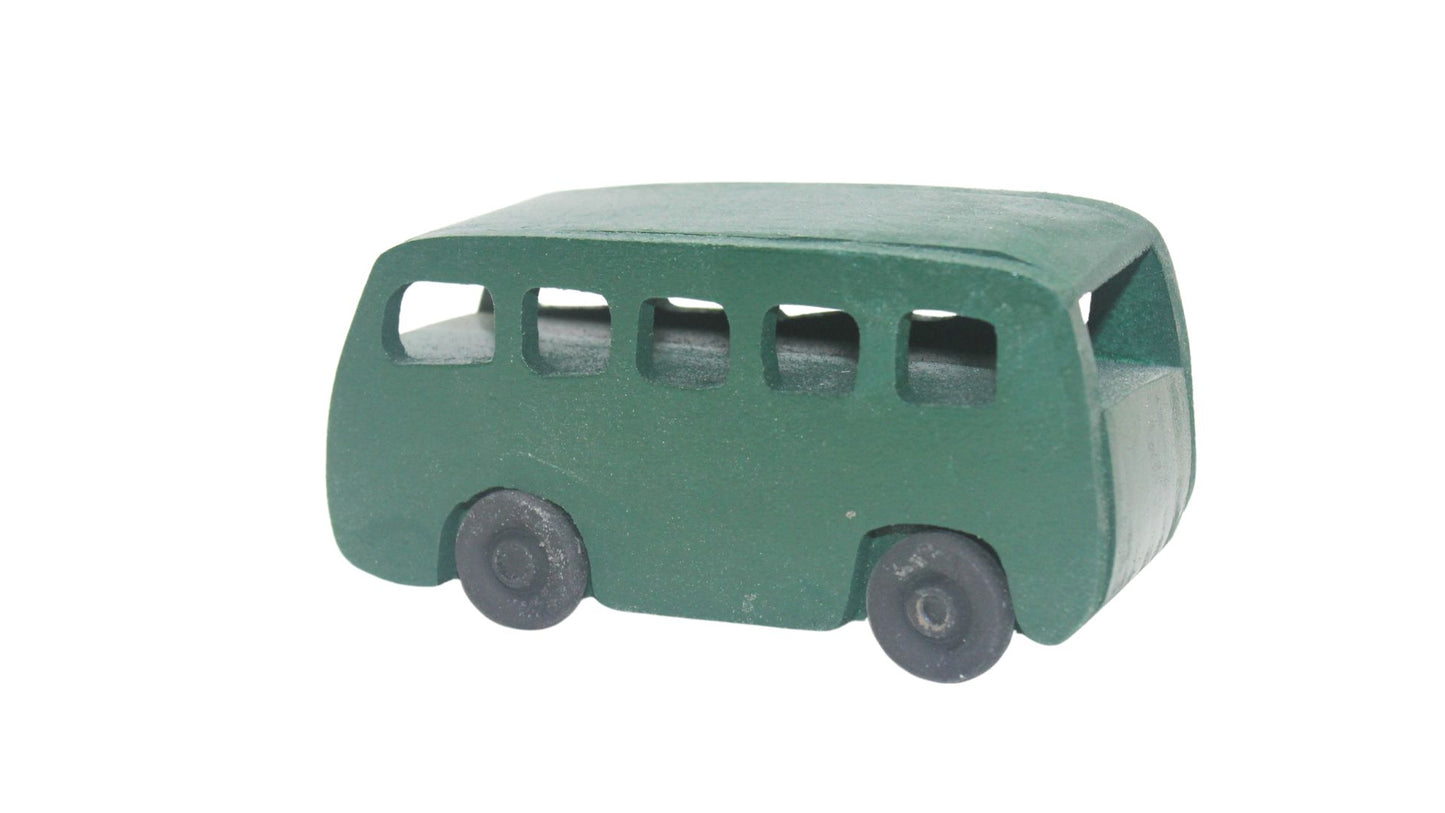 Toy wood gas and food stop with VW vehicles, gas islands, fast food restaurant