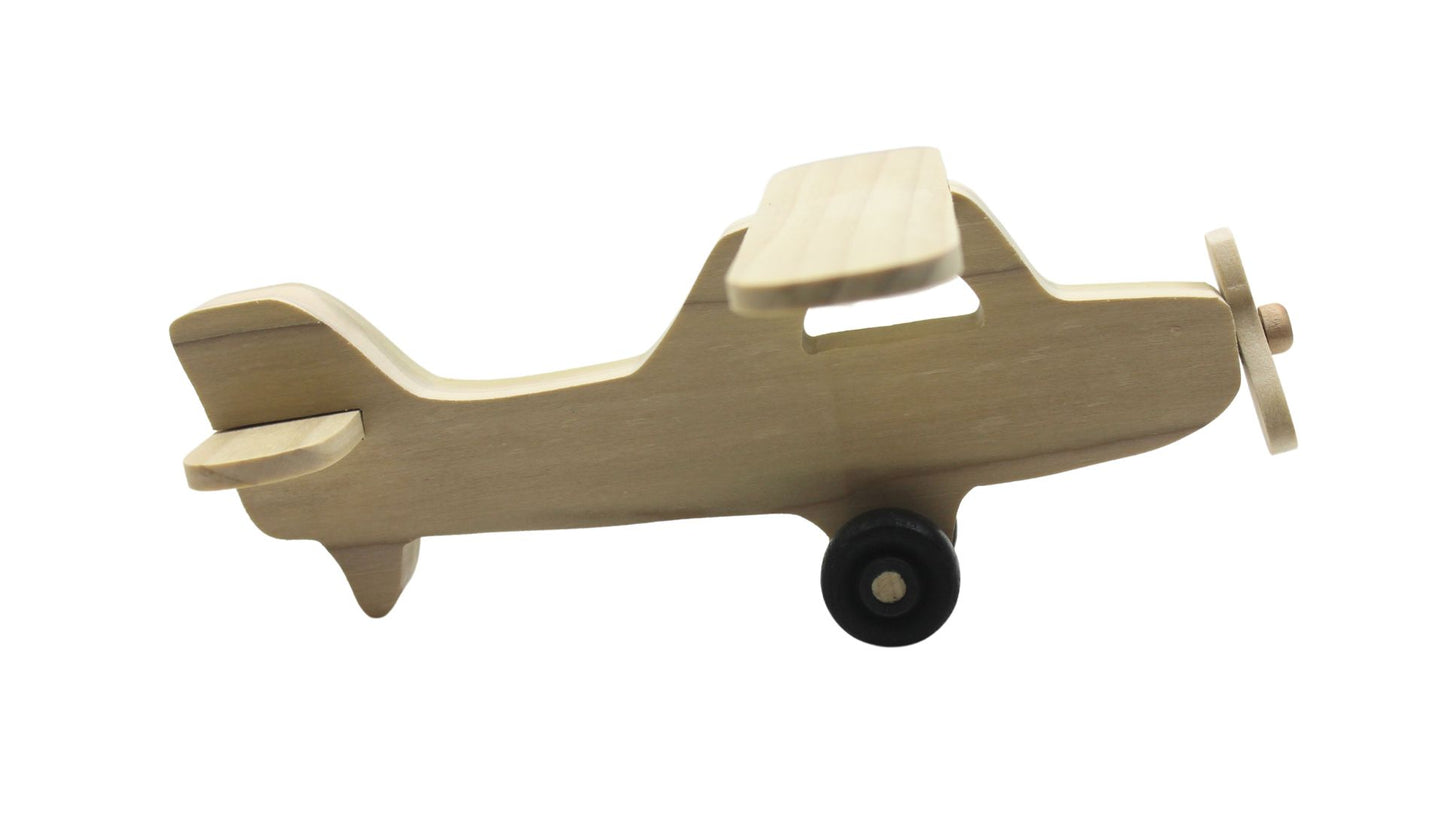 Toy wood Cessna Skyhawk, spinning propeller, turning wheels, choice of oak, cherry, or poplar
