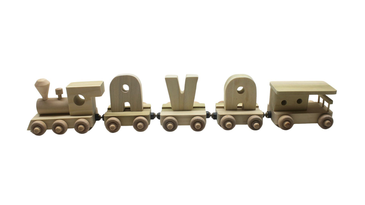 Handcrafted Personalized Wood Toy Train with Engine and Three Cars