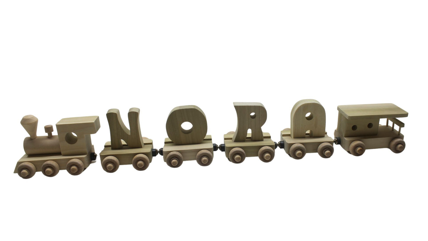 Handcrafted Personalized Wood Toy Train with Engine and Four Cars