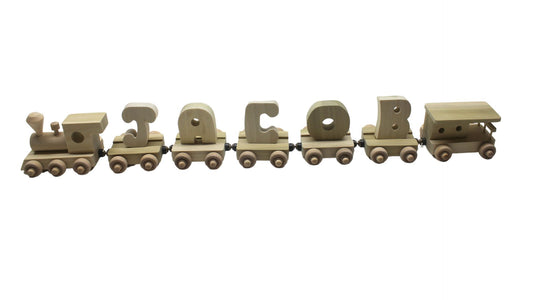 Handcrafted Personalized Wood Toy Train with Engine and Five Cars