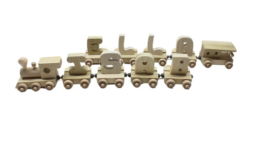 Personalized Handcrafted Wood Toy Train with Engine and Eight Cars