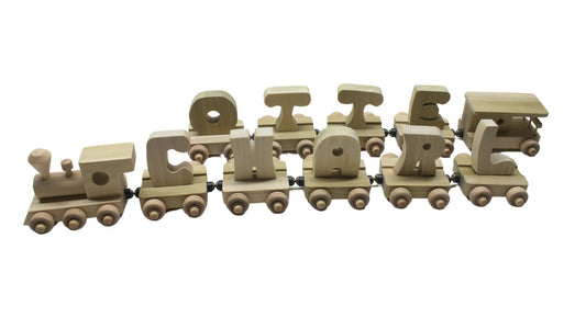 Handcrafted Personalized Wood Toy Train with Engine and Nine Cars