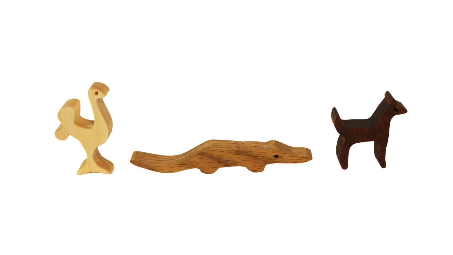 Noah's animal ark, pairs of animals made from various hardwoods. Choice of oak,cherry or walnut for ark and removable ramp