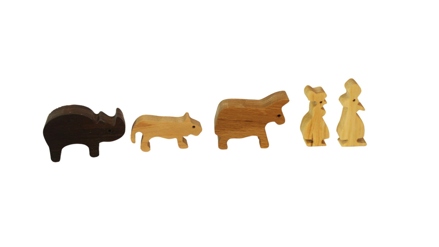 Noah's animal ark, pairs of animals made from various hardwoods. Choice of oak,cherry or walnut for ark and removable ramp