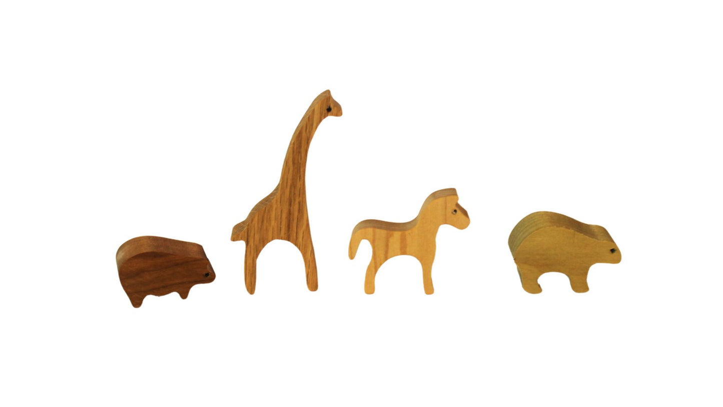 Noah's animal ark, pairs of animals made from various hardwoods. Choice of oak,cherry or walnut for ark and removable ramp