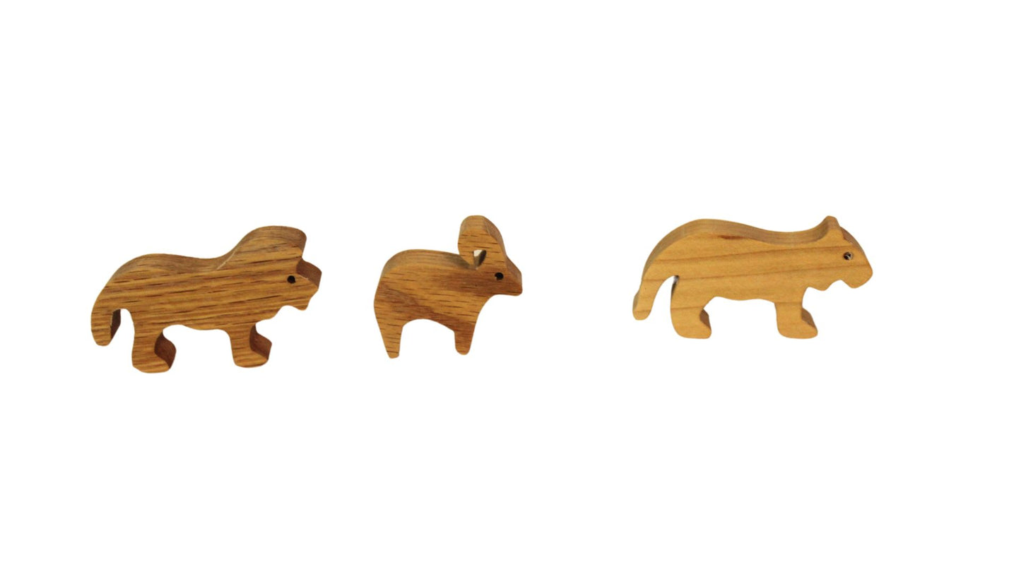 Noah's animal ark, pairs of animals made from various hardwoods. Choice of oak,cherry or walnut for ark and removable ramp