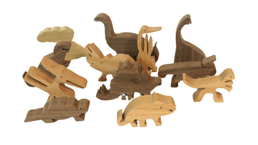 Premium Handmade Dinosaur Set: Large Size, Made of Solid Hardwoods, Complete with Volcano