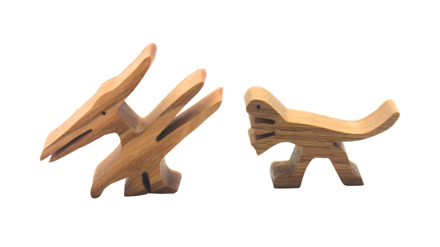 Premium Handmade Dinosaur Set: Large Size, Made of Solid Hardwoods, Complete with Volcano