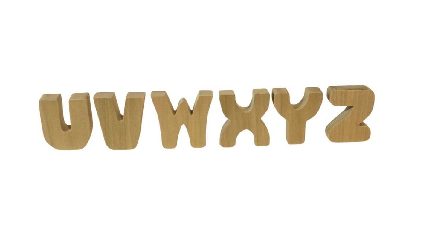 Complete Wooden Alphabet Set - 26 Letters - Choose from Oak or Paintable Unfinished Poplar