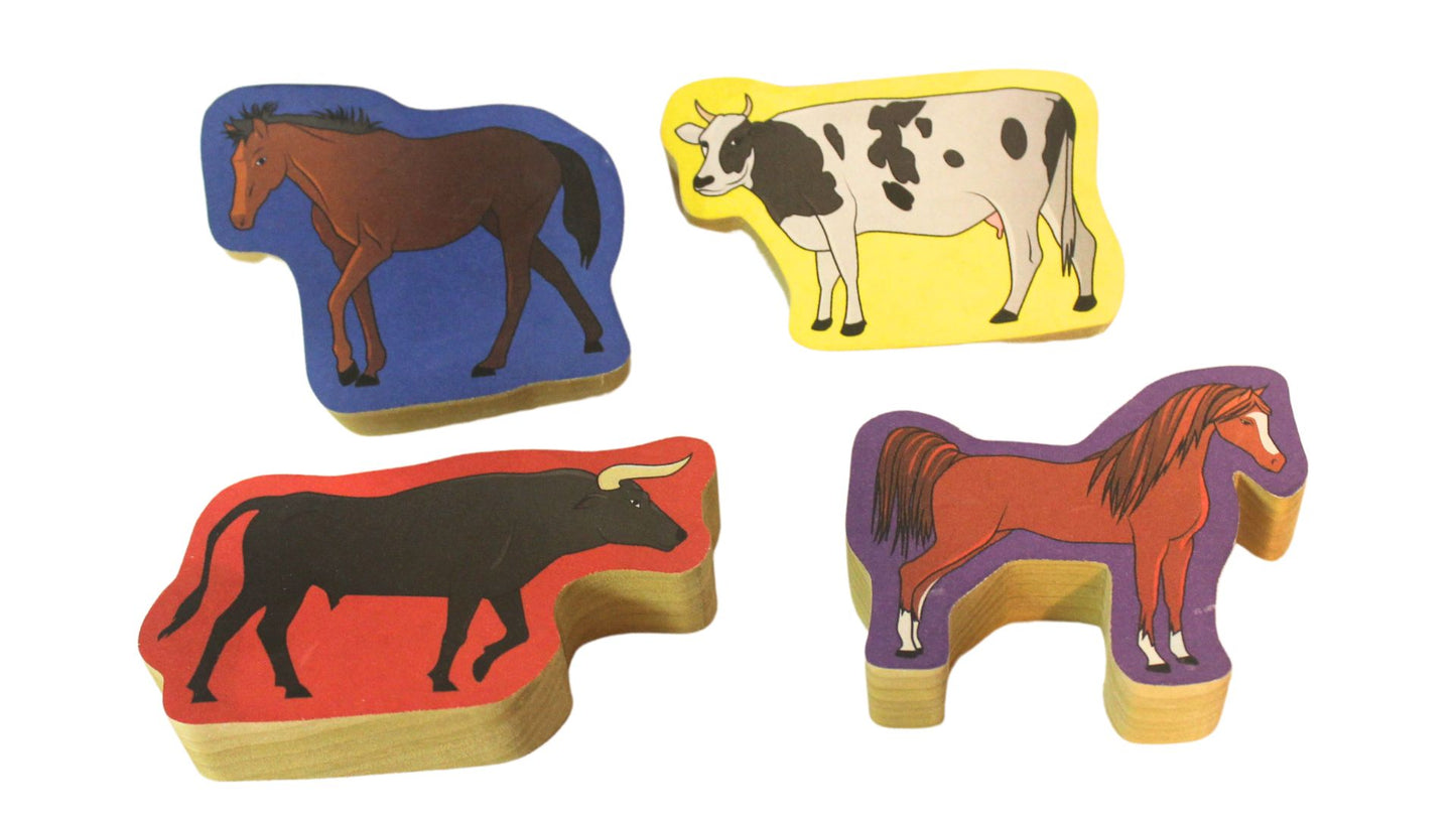 Fun way for a child to learn farm animals: a set of blocks with animal pictures