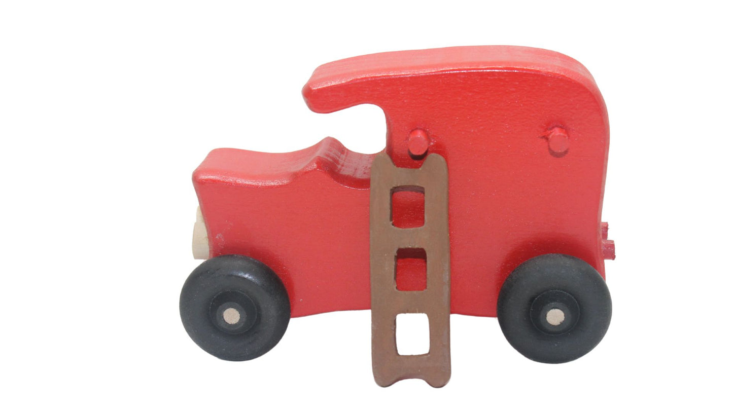 Wooden toy vehicle set: fire truck, ambulance, 2 cars. Made from poplar and painted