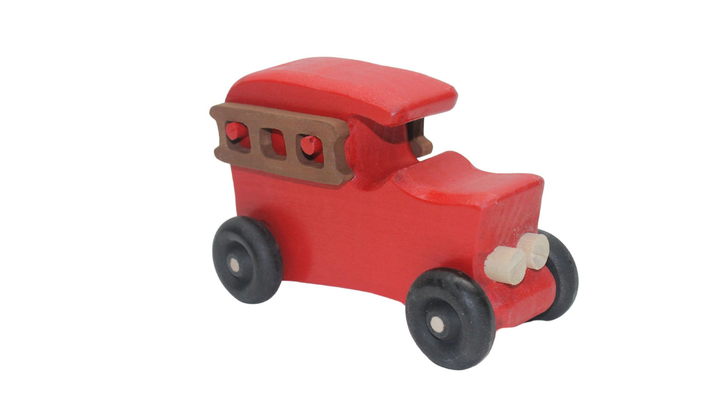 Wooden toy vehicle set: fire truck, ambulance, 2 cars. Made from poplar and painted