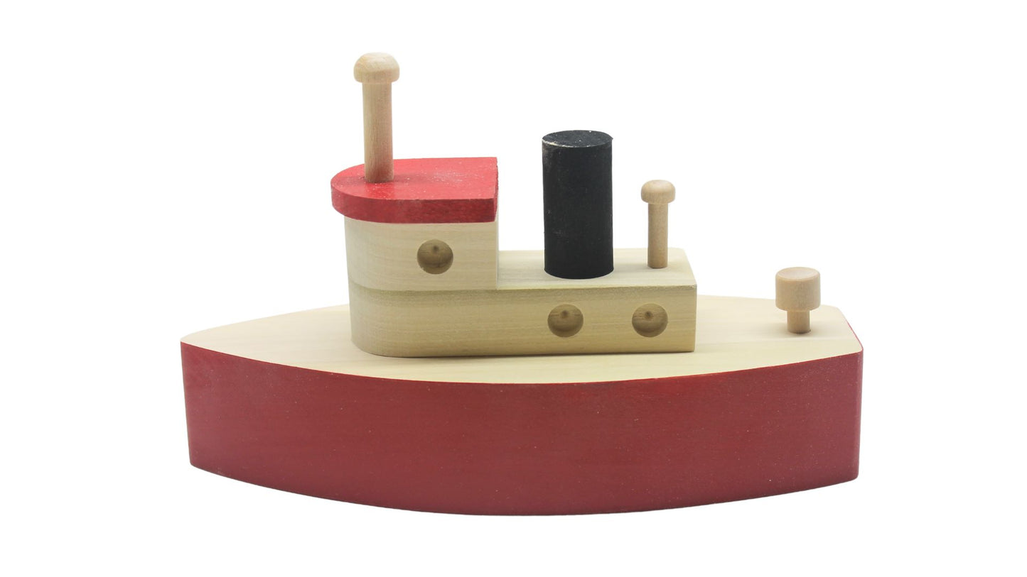 Toy wood tugboat, indoor use only (not made to float). Handcrafted from hardwood