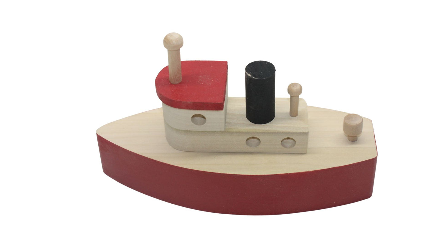 Toy wood tugboat, indoor use only (not made to float). Handcrafted from hardwood