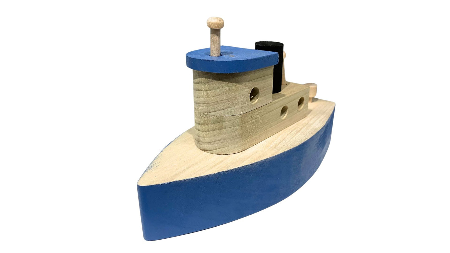 Toy wood tugboat, indoor use only (not made to float). Handcrafted from hardwood