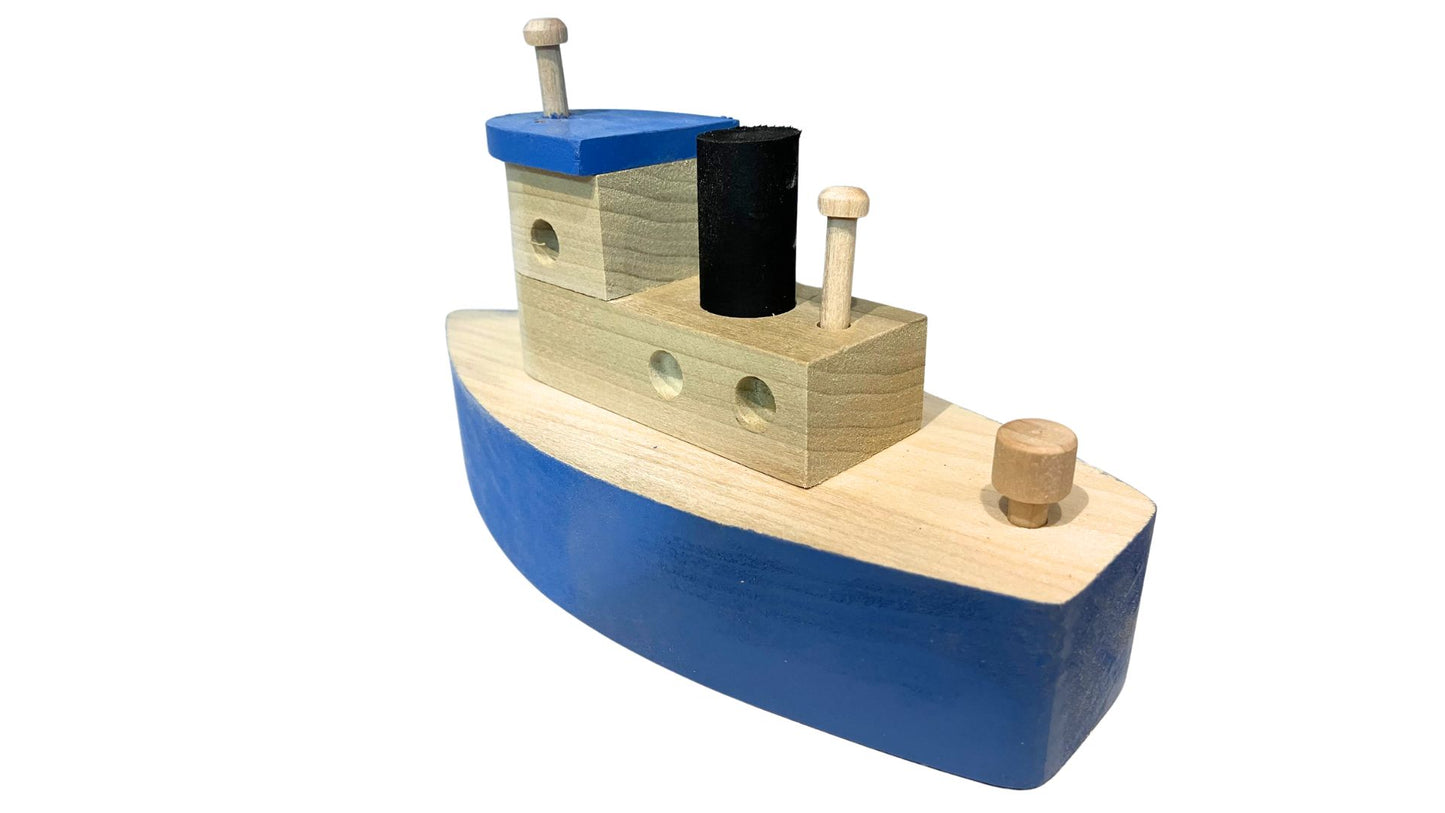 Toy wood tugboat, indoor use only (not made to float). Handcrafted from hardwood