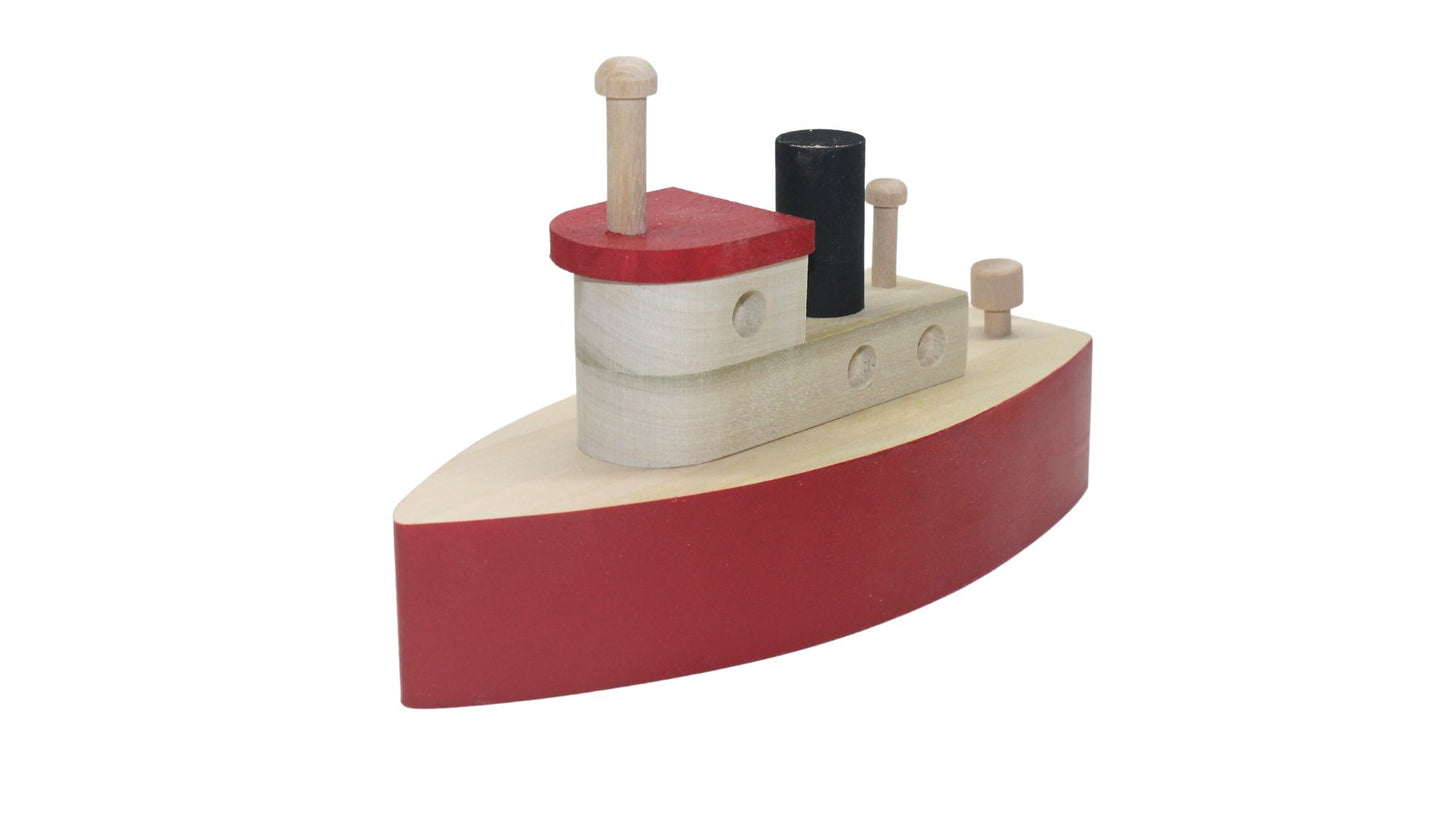 Toy wood tugboat, indoor use only (not made to float). Handcrafted from hardwood