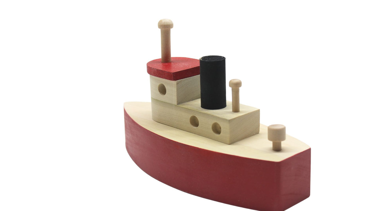 Toy wood tugboat, indoor use only (not made to float). Handcrafted from hardwood