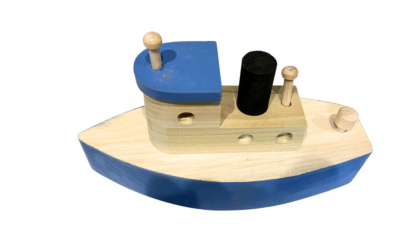 Toy wood tugboat, indoor use only (not made to float). Handcrafted from hardwood