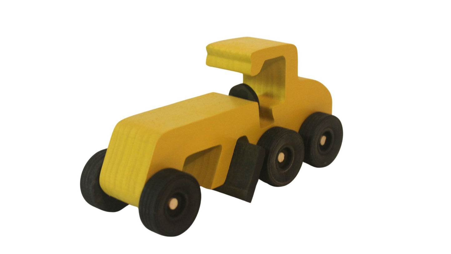 Road construction grader, wood vehicle