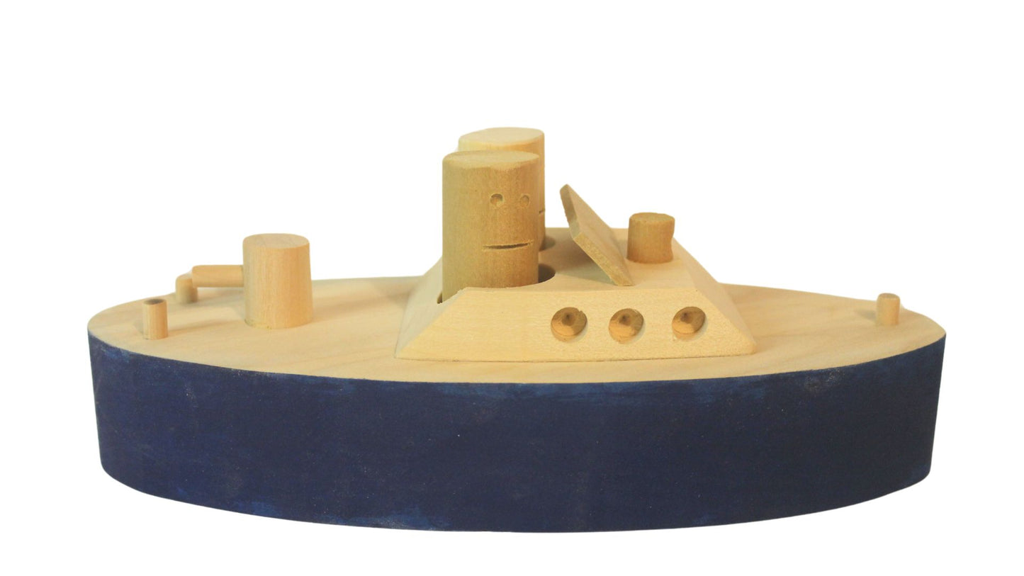 Toy wood police boat with two removable figures. (Not made to float)