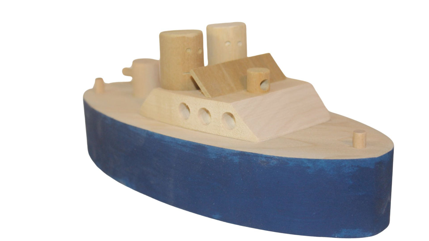 Toy wood police boat with two removable figures. (Not made to float)