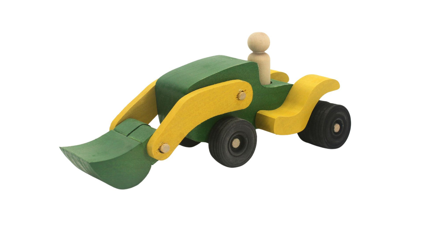 Toy Wooden Tractor with Front Bucket, Wagon, and 4 Horses