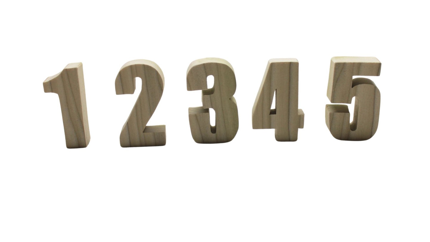 Number set, one through nine, plus zero. Great learning tool for young children. Choice of oak, or unfinished numbers you can paint