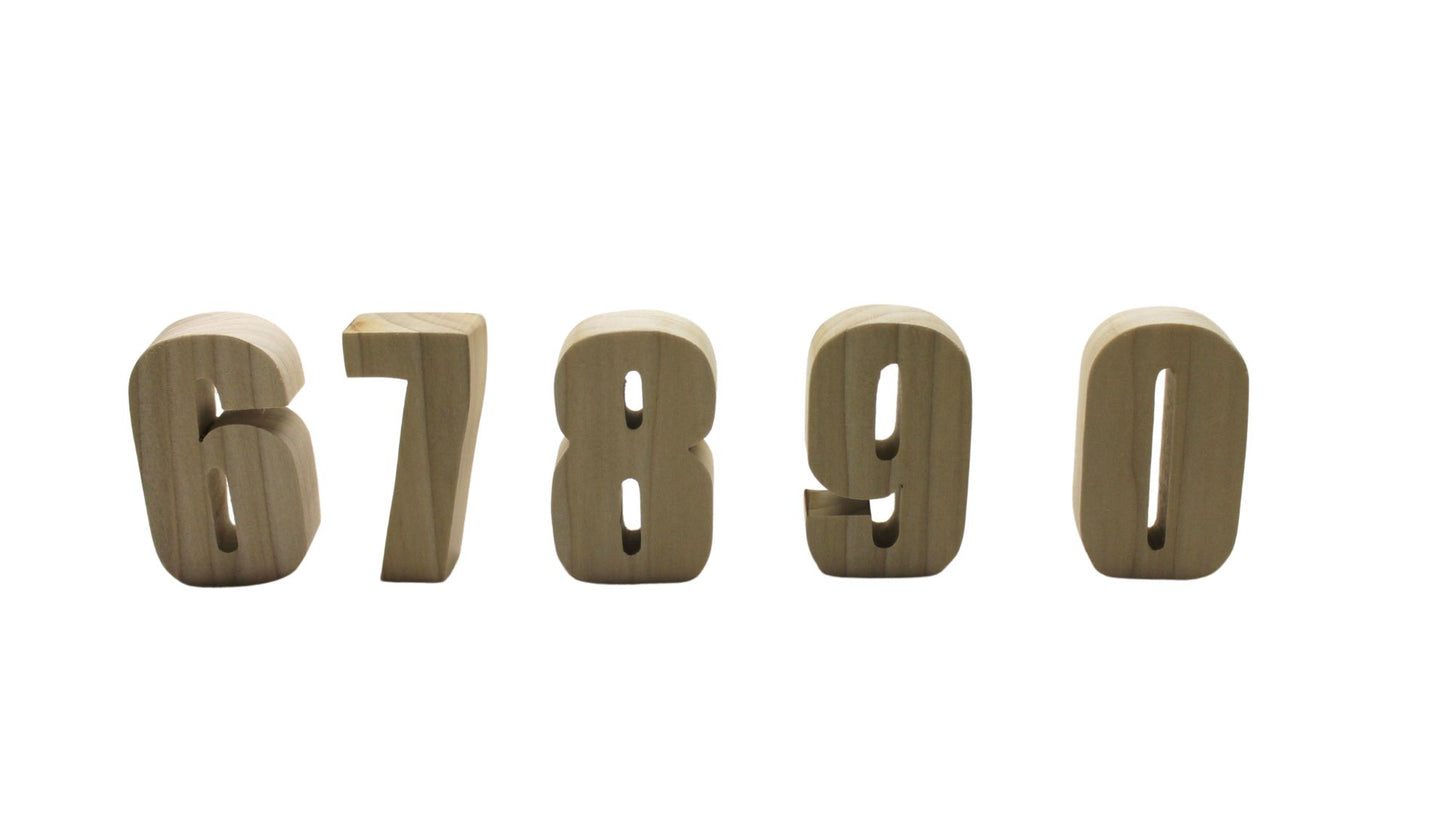 Number set, one through nine, plus zero. Great learning tool for young children. Choice of oak, or unfinished numbers you can paint