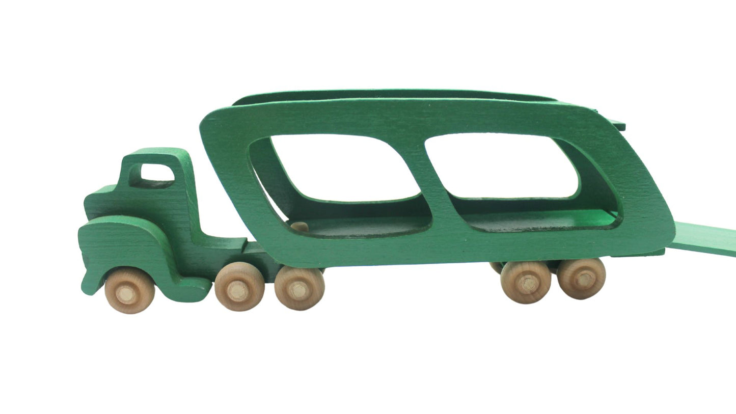 Vintage-Inspired Wooden Toy Car Carrier with 3 Cars and a Pickup Truck - Hours of Imaginative Play!