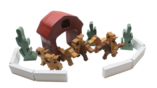 Cowboys on Horses - Wooden Dude Ranch Toy Set with Barn and Cacti - Fun Western Adventure!