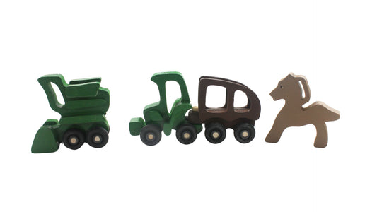 Miniature Farm Toy Set - Includes Tractor, Wagon, Combine, and Horses - Great for Display or Collecting