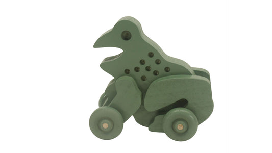 Whimsical Wooden Toy Frog on Wheels - Handcrafted Kids' Fun!