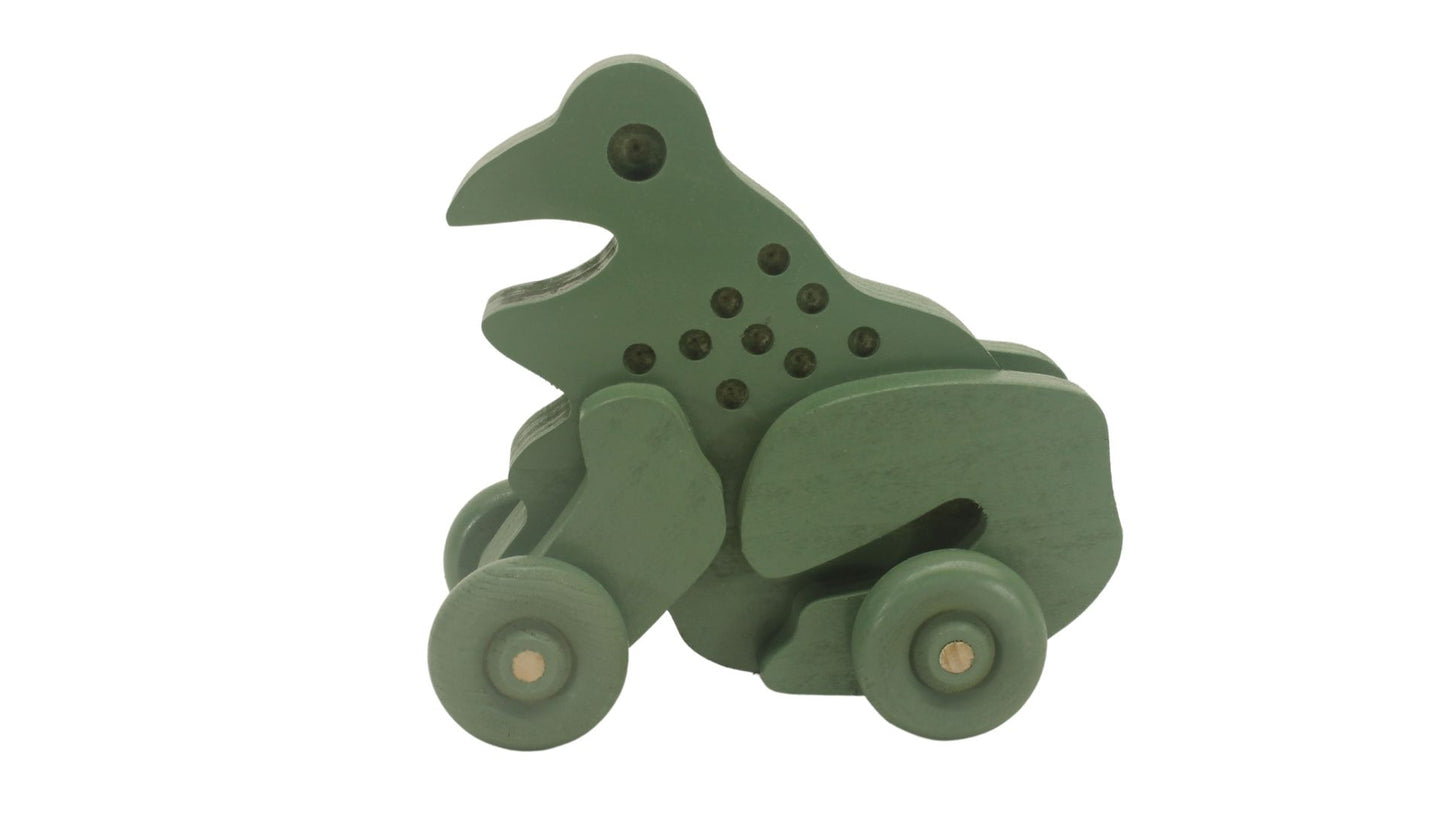 Whimsical Wooden Toy Frog on Wheels - Handcrafted Kids' Fun!