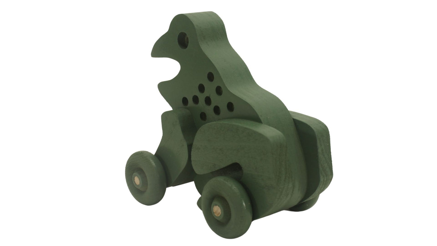 Whimsical Wooden Toy Frog on Wheels - Handcrafted Kids' Fun!