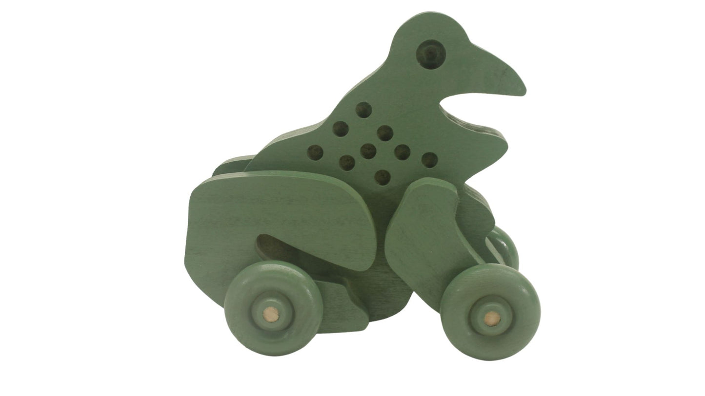 Whimsical Wooden Toy Frog on Wheels - Handcrafted Kids' Fun!