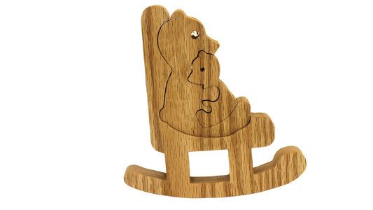 Mama and baby bear in a rocking chair. This cute little toy makes a great decoration for a child's room.