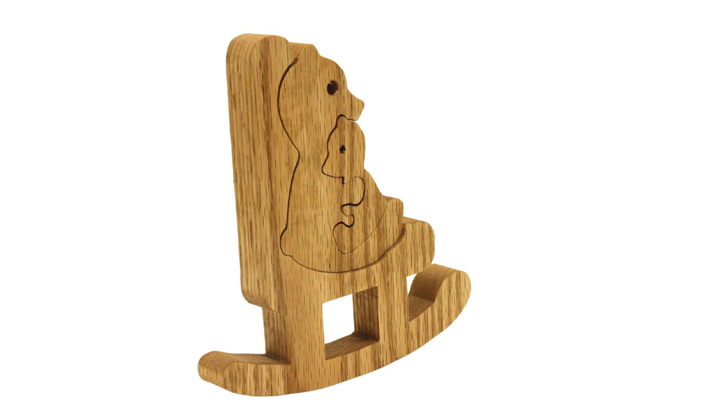 Mama and baby bear in a rocking chair. This cute little toy makes a great decoration for a child's room.
