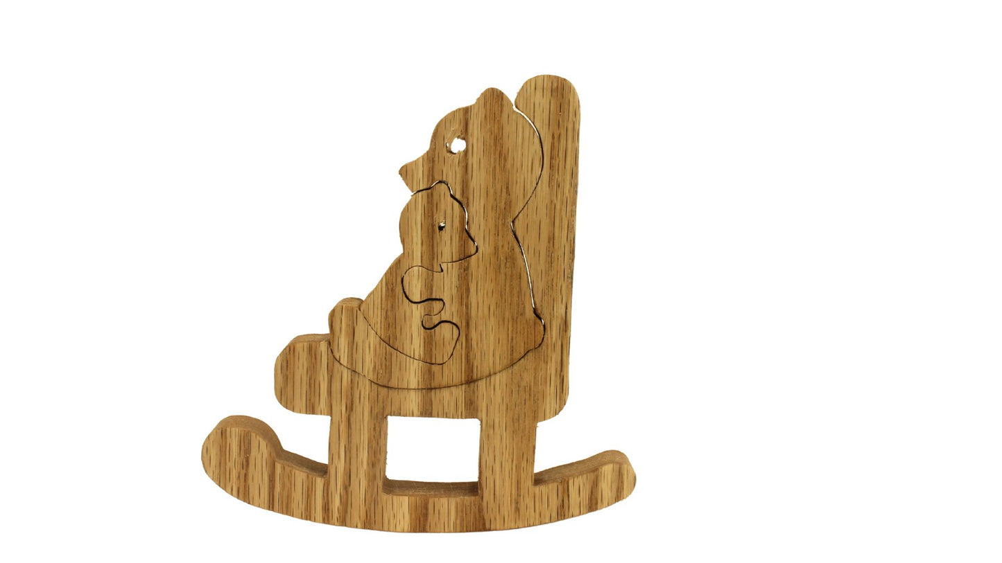 Mama and baby bear in a rocking chair. This cute little toy makes a great decoration for a child's room.