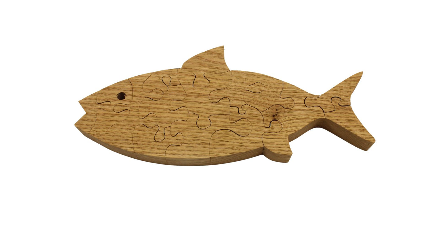 Fish puzzle made from solid oak, 15 pieces.